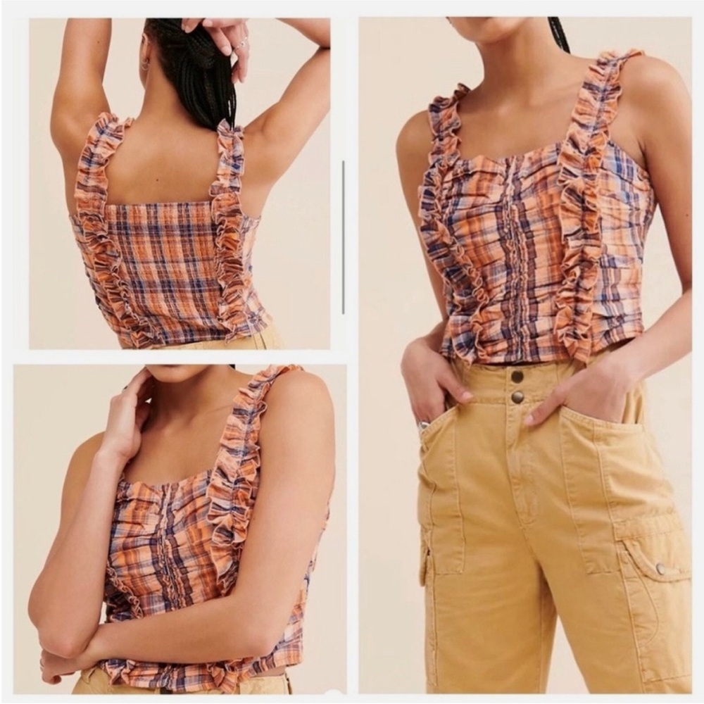Anthropologie VERD ruffle hook front smocked back tank L